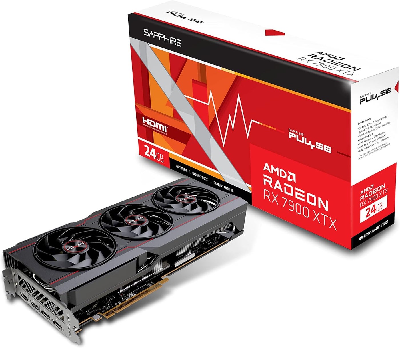 Sapphire 11322-02-20G Pulse AMD Radeon RX 7900 XTX Gaming Graphics Card with 24GB GDDR6, AMD RDNA 3, Output: 2 x HDMI, 2 x DisplayPort